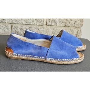 Patricia Green Espadrille Flats, Ashley,  Peep Toe,  Blue Suede, New, Sz 5.5